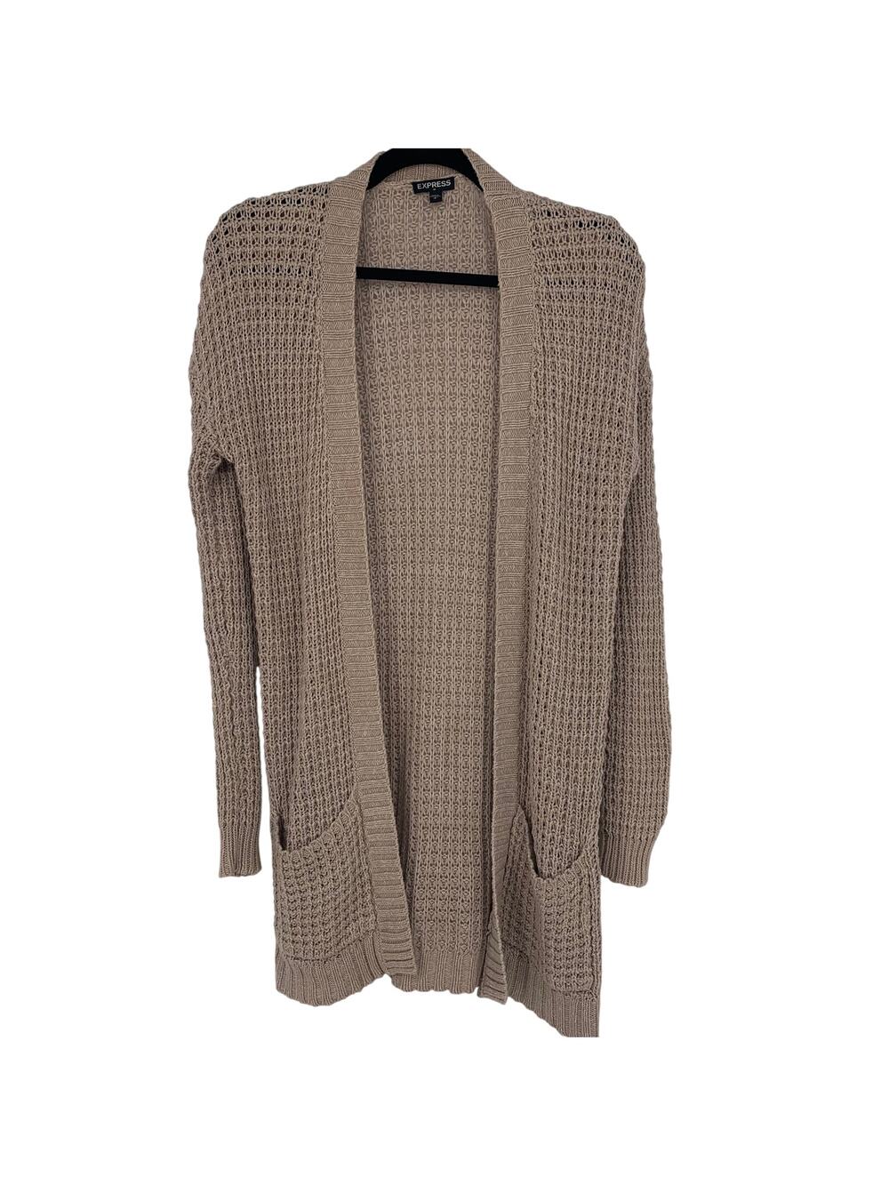 Express Women's Beige Cotton Blend Knit Cardigan with Pockets Size Small
